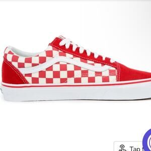 Red Checkered Vans Sneakers Low Top Classic Skater Style Suede Like Toe Spot